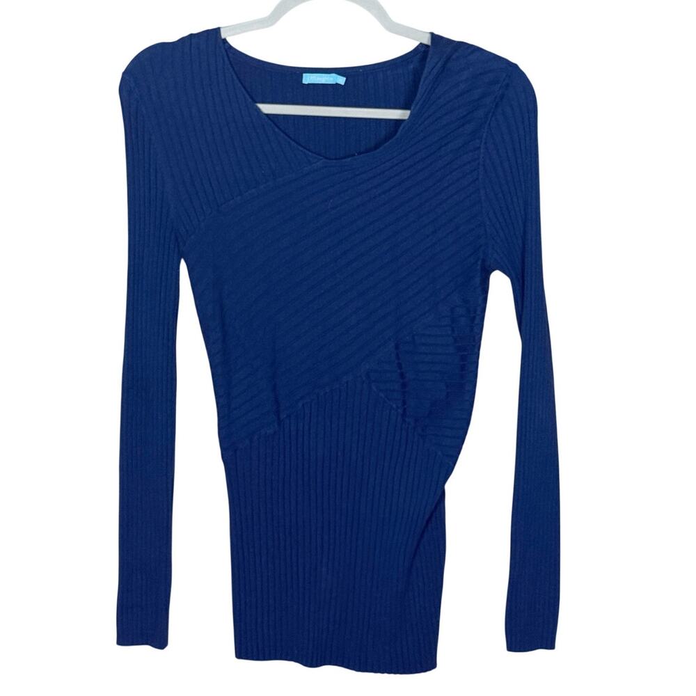 J. McLaughlin Ribbed Sweater Criss Cross Pattern Royal Blue Size Medium